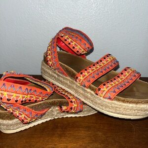 Madden Girl Red and Blue Embroidered Espadrilles